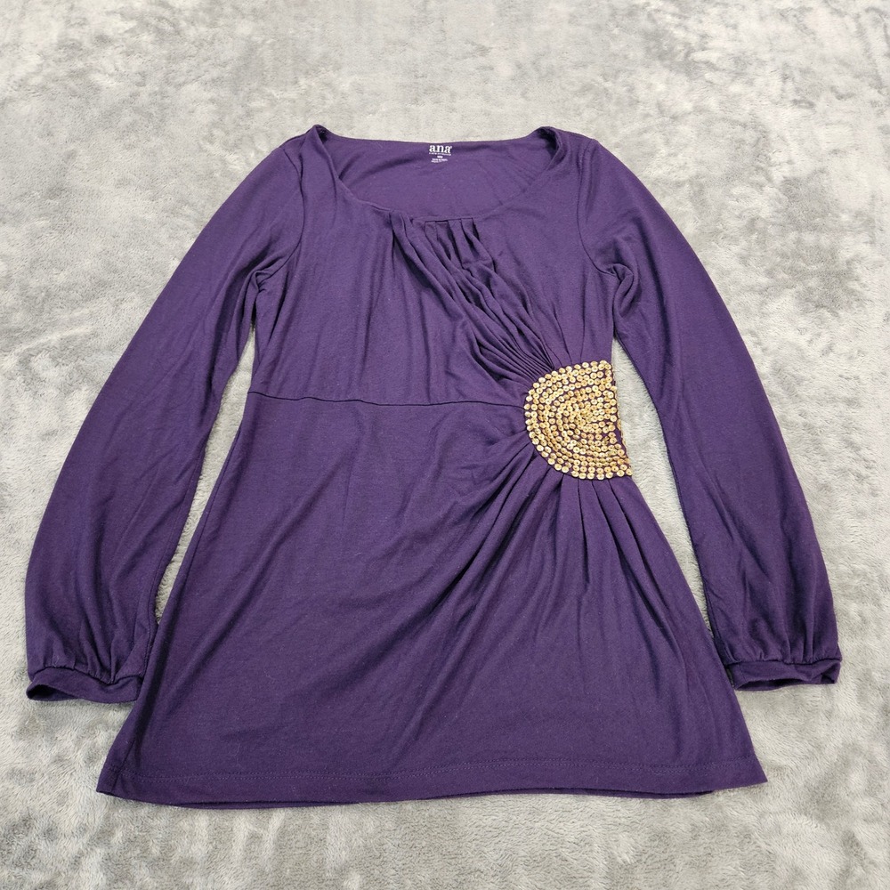ana A New Approach Purple Sequin Medallion Long Sleeve Tunic Top Womens Medium